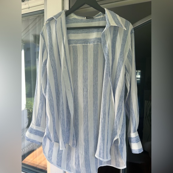 Sandro Maggie Striped Asymmetric Shirt size 2(S) - Picture 3 of 5
